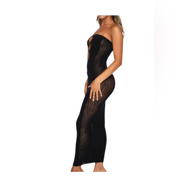 Women’s Elegant Sexy Bodycon Maxi Strapless Long  Dress Black S - Picture 9 of 10